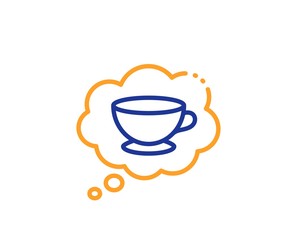 Hot cappuccino sign. Coffee cup line icon. Speech bubble symbol. Colorful outline concept. Blue and orange thin line coffee cup icon. Vector