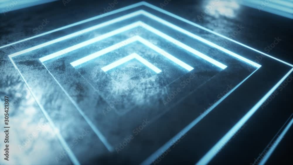 Poster abstract luminous metalic cubic surface in motion. seamless loop 3d animation of cubes moving up and