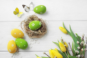 easter eggs and spring flowers