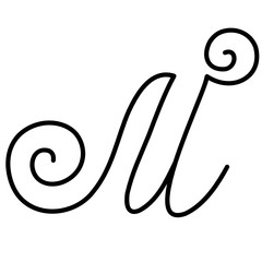 Black hand written monogram capital letter M on a white isolated background