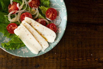 lettuce, tomatoes, onions, cheese and olive oil. Vegetable plateau. 