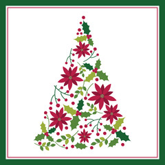 Obraz premium Decorative Christmas tree with decoration poinsettia and leaf