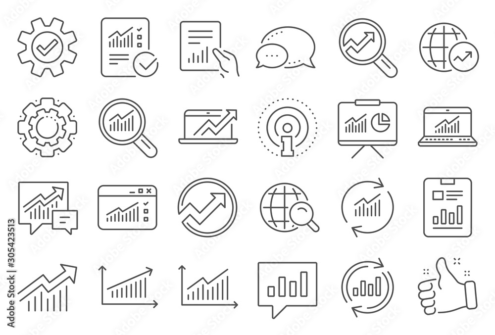 Poster analytics, statistics line icons. set of chart, report document and graph icons. data analytics, pre