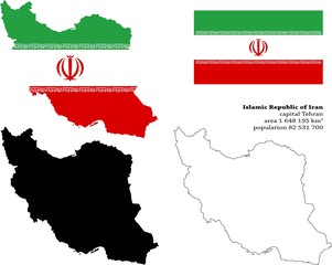 Iran ector map, flag, borders, mask , capital, area and population infographic