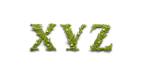 Decorative XYZ letters, xmas font mockup isolated