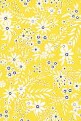 vector seamless ditsy floral pattern with fantasy flowers, leaves. Graphical flowers, allover design. 