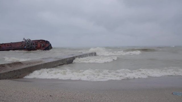 Tanker wreck on a public beach