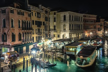 City life in Venice's Grand Canal at night