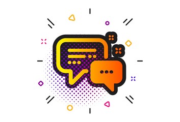 Obraz premium Speech bubble sign. Halftone circles pattern. Employees messenger icon. Chat message symbol. Classic flat employees messenger icon. Vector