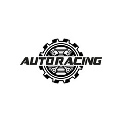 Auto Car With Gear And Piston Logo Vector Template