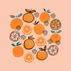 Stylish citrus oranges fruits circle round poster