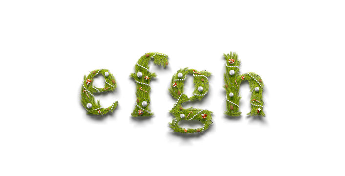 Decorative efgh lowercase christmas font mock up, isolated