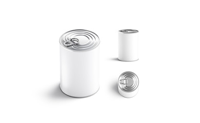 Blank white big conserve can mockup, different views