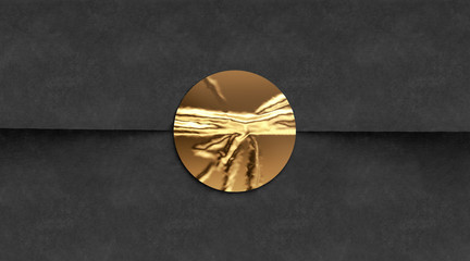 Blank gold crumpled sticker on black paper mockup