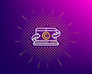 Copywriting notebook line icon. Halftone pattern. Ð¡opyright sign. Media content symbol. Gradient background. Copywriting notebook line icon. Yellow halftone pattern. Vector