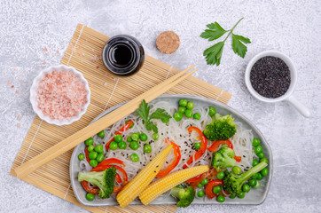 Traditional stir fry noodles with vegetables