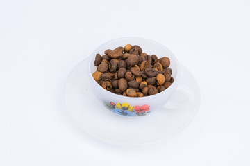 Cup of coffee beans isolated on white background - Image