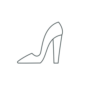 Female shoe with high heel. Elegant black slipper with spike heel on while background. Vector illustration. Good for wrapping, print, wallpaper.