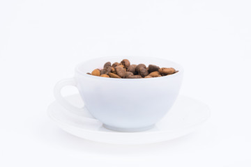 Cup of coffee beans isolated on white background - Image