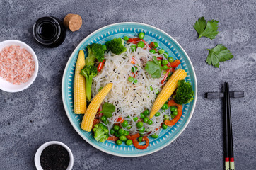 Traditional stir fry noodles with vegetables