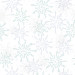 Fototapeta na wymiar Vector Light Pastel Blue Green Flowers Scattered on a White Background. Background for textiles, cards, manufacturing, wallpapers, print, gift wrap and scrapbooking.