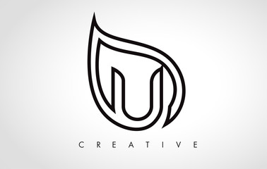 U Leaf Logo Letter Design with Leaf Outline