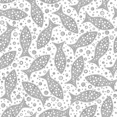 Hand draw vector seamless pattern funny fishes.
