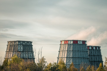 Obraz premium Power turbines of cogeneration plant outdoor.