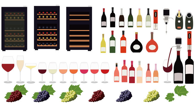 イラスト素材　ワイン　ワインセラー　ブドウ品種　家電