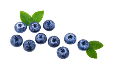 Top view of blueberries isolated on white background