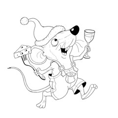 New 2020 Year. Christmas. Year of the Rat. Coloring page. Illustration for children. Cute and funny cartoon characters