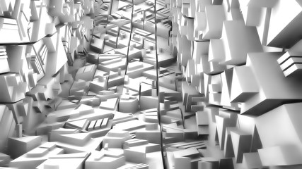Greyscale Geometric Structure with Sharp Edges - 3D Illustration
