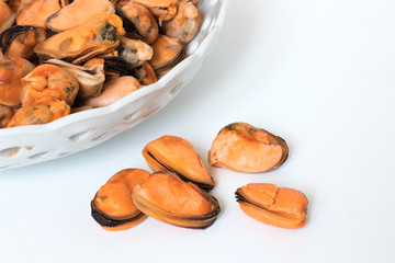 mussels without shell isolated on white background
