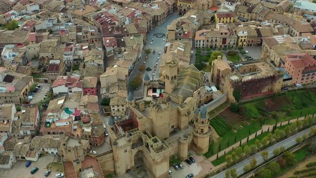 romantic princess castle and round turrets in the Spanish town of Olite.