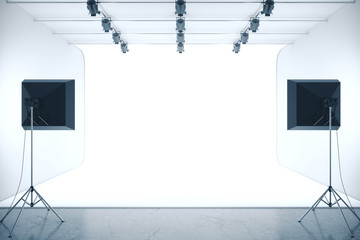 Photo studio with empty white background