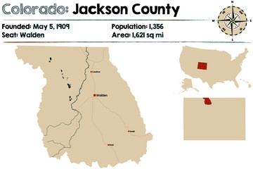 Large and detailed map of Jackson county in Colorado, USA.