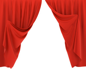 Red curtains half-opened
