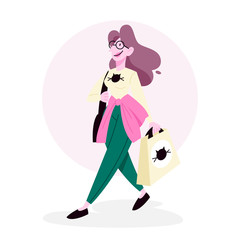 Isolated vector illustration of cat lover doing her daily routine