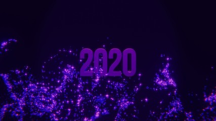 Purple space Happy new year 2020 word made from sparkler light firework