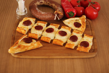best Photo of Turkish food  pide pizza lahmacun Sausages and cheese for Hotel & Restaurant Orders and Menu and Internet and TV