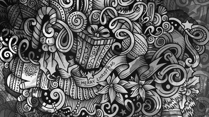 Doodles Happy New Year graphics illustration. Creative Merry Christmas art background.