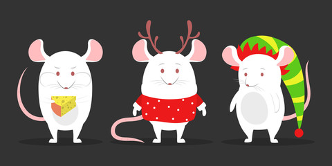 Cute christmas rat set holding festive stuff.