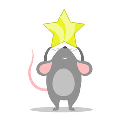 Cute Christmas rat. Animal character holding festive stuff.