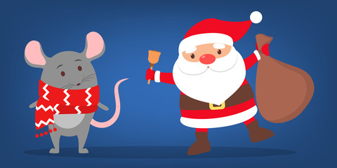 Happy Santa Claus holding a big bag full of presents