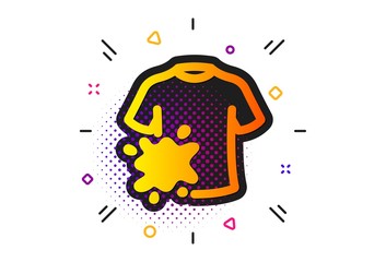 Laundry shirt sign. Halftone circles pattern. Dirty t-shirt icon. Clothing cleaner symbol. Classic flat dirty t-shirt icon. Vector