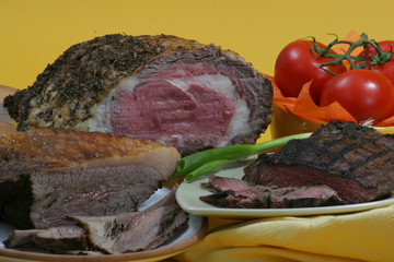 Roasted prime rib on the table