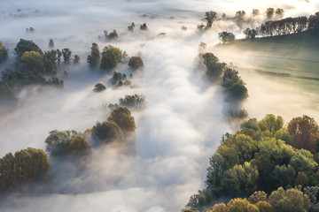 Adda river valley in the fog, Airuno, Lombardy, Italy