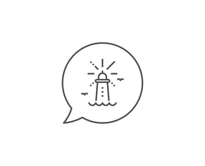 Lighthouse line icon. Chat bubble design. Beacon tower sign. Searchlight building symbol. Outline concept. Thin line lighthouse icon. Vector