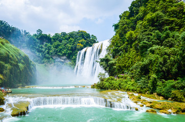 Famous Huangguoshu Waterfall from China Guizhou in Summer. It is one of the largest waterfalls in China and East Asia.