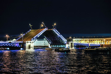 Fototapeta na wymiar Palace bridge at night. Divorce bridges. Saint-Petersburg.